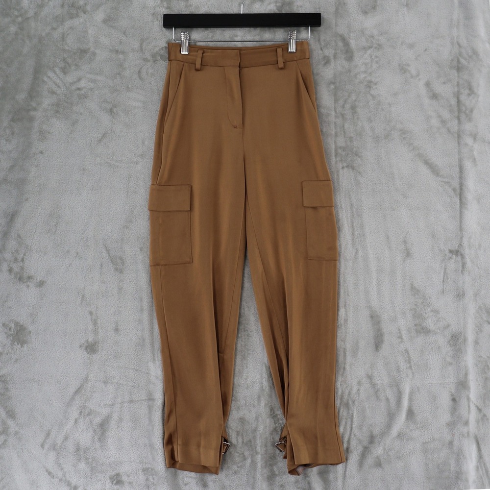 Aritzia Babaton Cargo Pants‎ Womens 00 Gold Satin High Rise Utility Tapered Leg